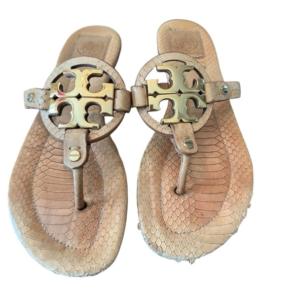 Tory Burch Gold Metal Snakeskin Miller Sandals - Picture 3 of 8